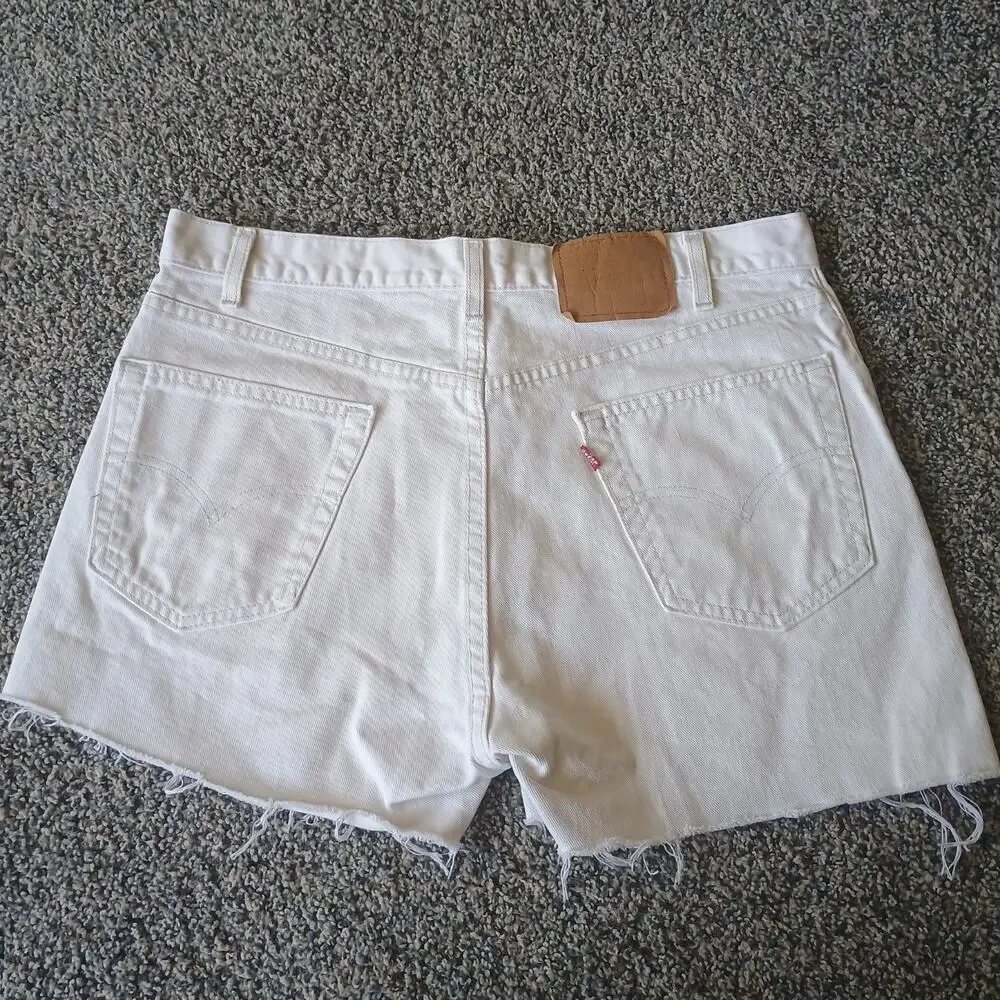Levi's Vintage White Denim Cut Off Jean Shorts Jorts Western Fest Faded 34x3.5